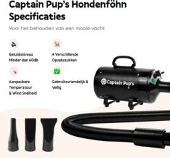 Captain Pup's Professionele Hondenföhn Met 4 Opzetstukken - Bijgeleverde Hondenborstel - Waterblazer Voor Honden - Zwart -Dierenwinkel 1200x1117 1