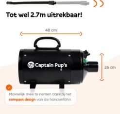 Captain Pup's Professionele Hondenföhn Met 4 Opzetstukken - Bijgeleverde Hondenborstel - Waterblazer Voor Honden - Zwart -Dierenwinkel 1200x1145