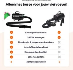Captain Pup's Professionele Hondenföhn Met 4 Opzetstukken - Bijgeleverde Hondenborstel - Waterblazer Voor Honden - Zwart -Dierenwinkel 1200x1153 1