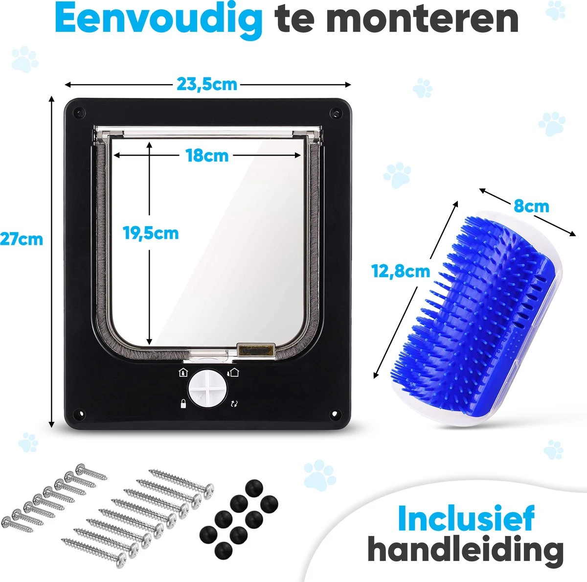 BFreshPets Kattenluik + Massageborstel - Met Tunnel - 4 Vergrendelingsstanden - Weersbestendig - Maat L - Zwart - 27 X 24 Cm 2 BFreshPets Kattenluik + Massageborstel - Met Tunnel - 4 Vergrendelingsstanden - Weersbestendig - Maat L - Zwart - 27 X 24 Cm - Afbeelding 2