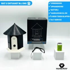 Vulpes Pets® Anti Blaf Apparaat Pro - Anti Blafband Voor Alle Honden - Luxe Hondentrainer - Diervriendelijk & Zonder Schok - Inclusief 9V Batterij - Waterbestendig - Ophangbaar - Instelbare Ultrasone Niveauregeling - 4 Standen -Dierenwinkel 1200x1193