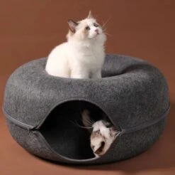 Merkloos A.K.A. Kattentunnel En Kattenmand In-1 – Kattenspeelgoed Speeltunnel Kattenhuis – Kattenhol Rond Kattenspeeltjes - Cat Cave Donut - Antraciet Vilt -Dierenwinkel 1200x1195 5