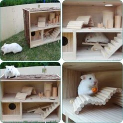 Navaris Houten Hamsterhuis - Speelhut Voor Hamsters, Kleine Knaagdieren, Gerbils, Muizen - Schuilplaats Op Twee Etages Voor Hamster, Cavia, Muis -Dierenwinkel 1200x1196 3