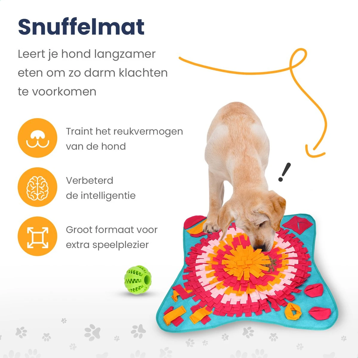 Snuffelmat 70x70cm Inclusief Rubberen Massage Bal & E-book - Speelmat Hond - Denkspel Hond - Puppy Speelgoed - Anti Schrok Mat - Honden Snoepjes - Cadeau Tip 2 Snuffelmat 70x70cm Inclusief Rubberen Massage Bal & E-book - Speelmat Hond - Denkspel Hond - Puppy Speelgoed - Anti Schrok Mat - Honden Snoepjes - Cadeau Tip - Afbeelding 2