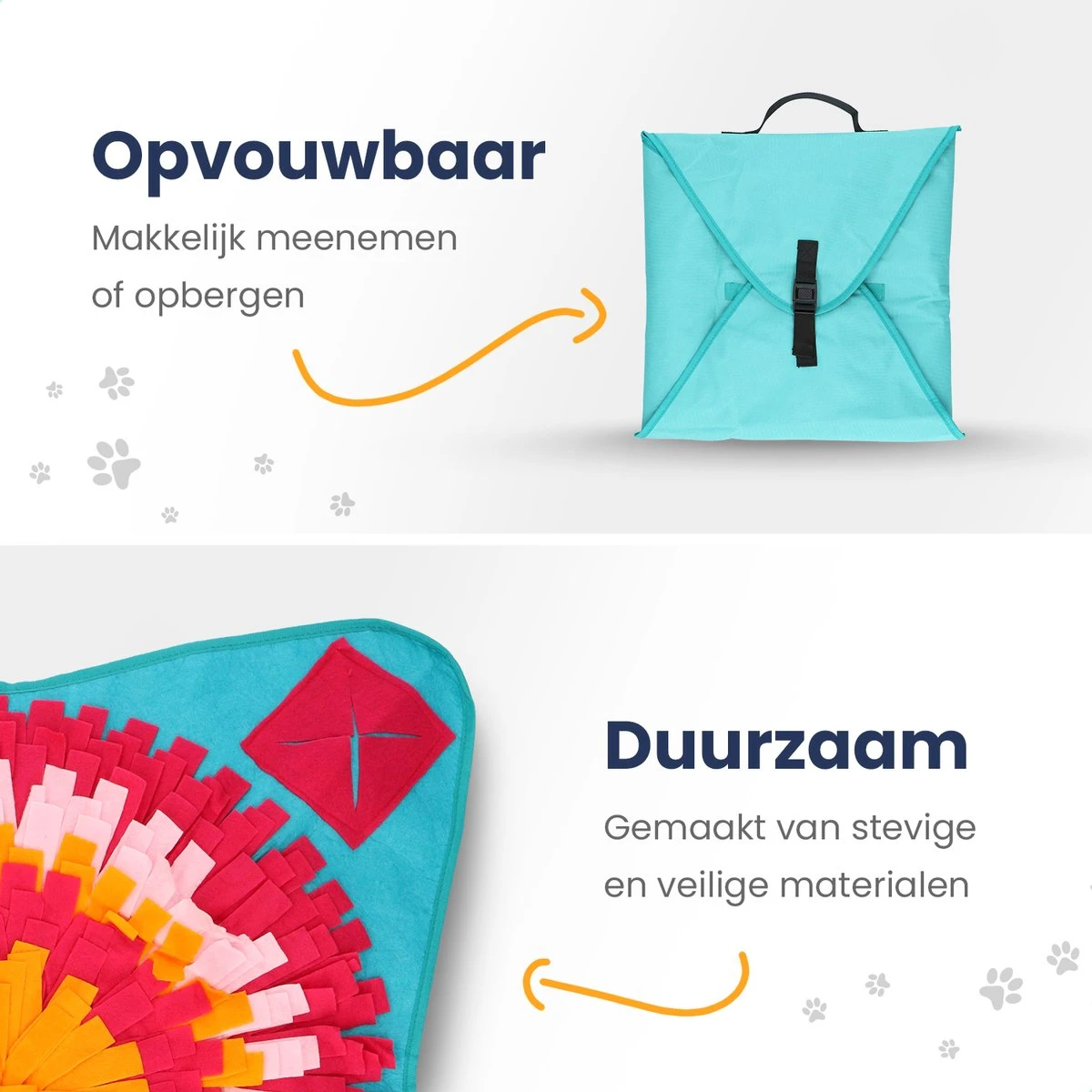 Snuffelmat 70x70cm Inclusief Rubberen Massage Bal & E-book - Speelmat Hond - Denkspel Hond - Puppy Speelgoed - Anti Schrok Mat - Honden Snoepjes - Cadeau Tip 3 Snuffelmat 70x70cm Inclusief Rubberen Massage Bal & E-book - Speelmat Hond - Denkspel Hond - Puppy Speelgoed - Anti Schrok Mat - Honden Snoepjes - Cadeau Tip - Afbeelding 3