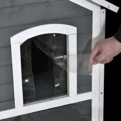 PawHut Kattenhuis Voor Buiten Kattenhut Met 2 Verdiepingen Kattenvilla, Asfaltdak, Massief Hout Grijs D30-236 -Dierenwinkel 1200x1200 420