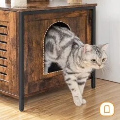 Signature Home Lola Krabpaal Met Kattenbak - Kattenbak Hangmat Mand Katten Huis - Kattenhuis Met Deur En Slot - Krabpalen Katten Huis - Kattenbakmeubel Verborgen - Alles-in-één Kattenspeelgoed Met Kattenhuis - Bruin - 70cm X 132cm X 48cm -Dierenwinkel 1200x1200 430