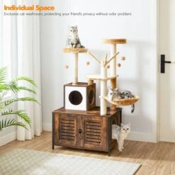 Signature Home Lola Krabpaal Met Kattenbak - Kattenbak Hangmat Mand Katten Huis - Kattenhuis Met Deur En Slot - Krabpalen Katten Huis - Kattenbakmeubel Verborgen - Alles-in-één Kattenspeelgoed Met Kattenhuis - Bruin - 70cm X 132cm X 48cm -Dierenwinkel 1200x1200 436