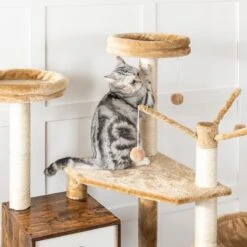 Signature Home Lola Krabpaal Met Kattenbak - Kattenbak Hangmat Mand Katten Huis - Kattenhuis Met Deur En Slot - Krabpalen Katten Huis - Kattenbakmeubel Verborgen - Alles-in-één Kattenspeelgoed Met Kattenhuis - Bruin - 70cm X 132cm X 48cm -Dierenwinkel 1200x1200 437