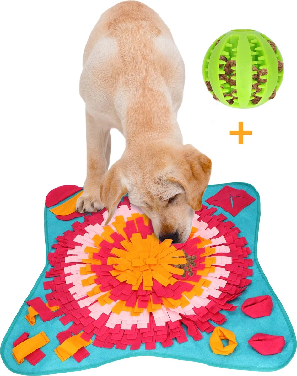 Snuffelmat 70x70cm Inclusief Rubberen Massage Bal & E-book - Speelmat Hond - Denkspel Hond - Puppy Speelgoed - Anti Schrok Mat - Honden Snoepjes - Cadeau Tip 1 Snuffelmat 70x70cm Inclusief Rubberen Massage Bal & E-book - Speelmat Hond - Denkspel Hond - Puppy Speelgoed - Anti Schrok Mat - Honden Snoepjes - Cadeau Tip